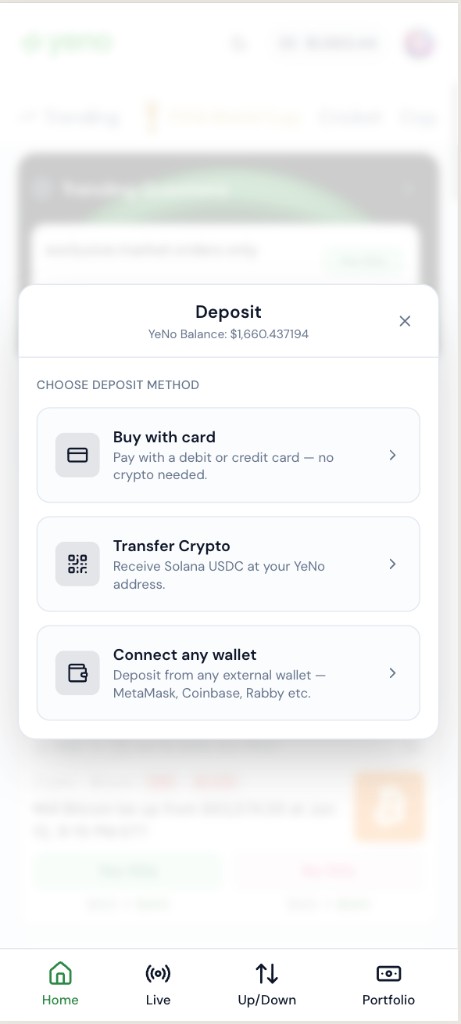 YeNo deposit method picker