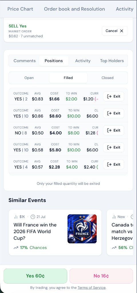 Filled positions tab on a market page