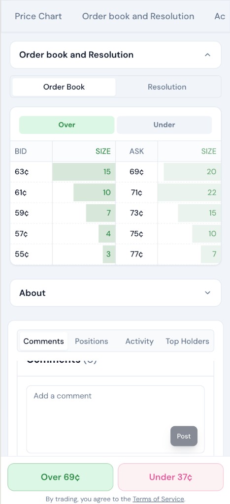 Order book with bid and ask depth